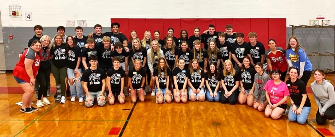 Students taking a group photo 